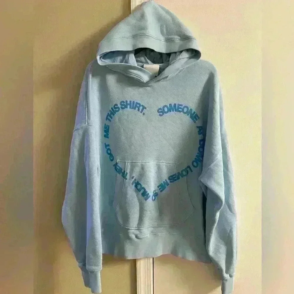Le Pere heart sweatshirt hooded men light blue 100% cotton‎ Medium